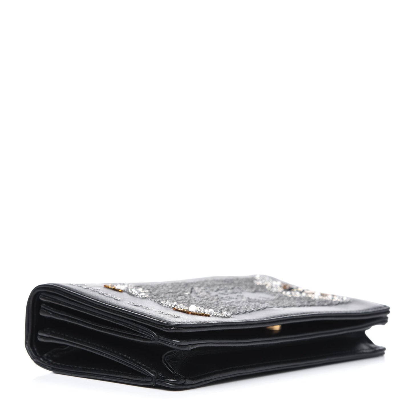 Lambskin Embroidered Tarot Pouch Clutch Black