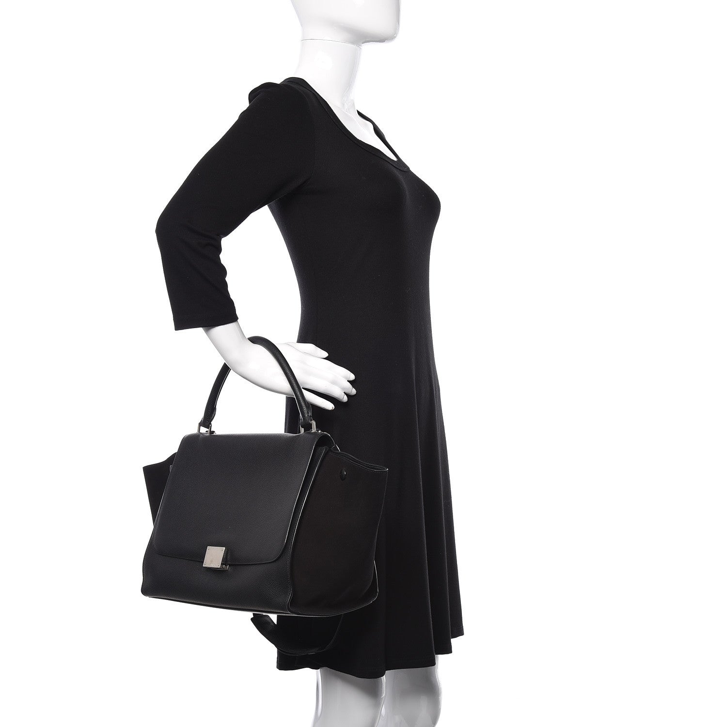 Celine Drummed Calfskin Suede Medium Trapeze Black 3 of 14