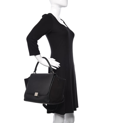 Celine Drummed Calfskin Suede Medium Trapeze Black 3 of 14