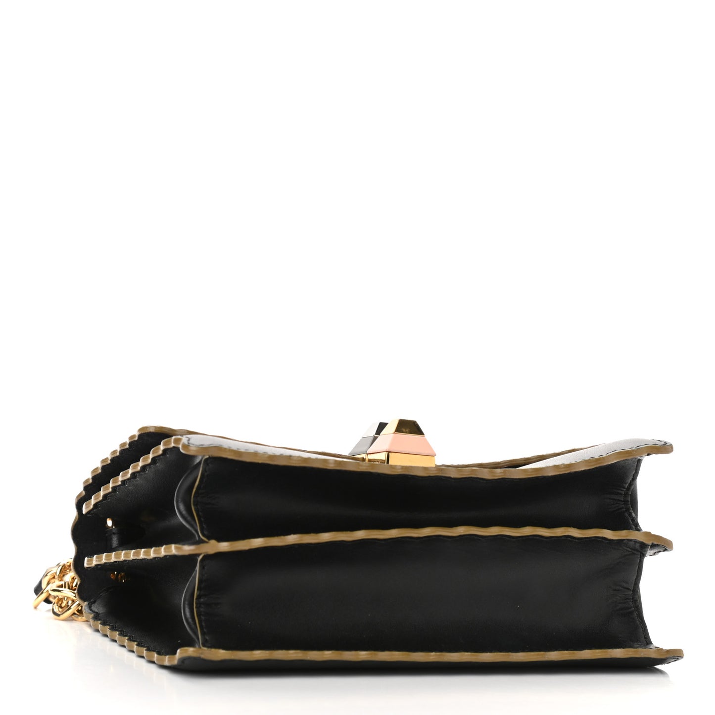 Vitello Liberty Scalloped Studded Small Kan I Shoulder Bag Black
