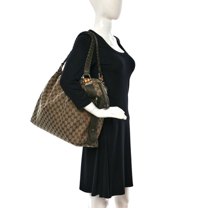 Gucci Monogram Large Bamboo Bar Tassel Shoulder Bag Green 2 of 9