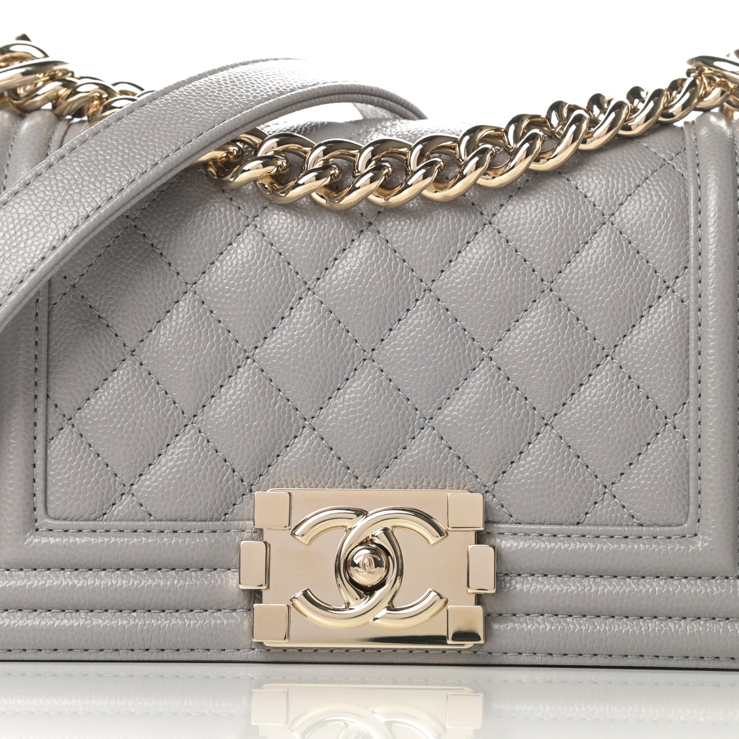 Caviar Quilted Small Boy Flap Grey
