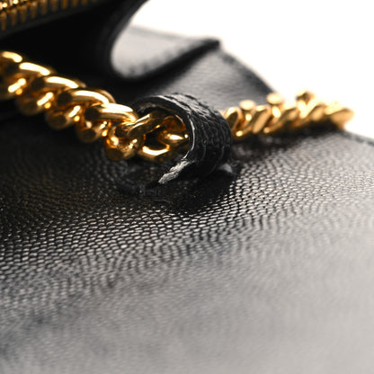 Saint Laurent Grain De Poudre Matelasse Chevron Monogram Chain Wallet Black 11 of 11