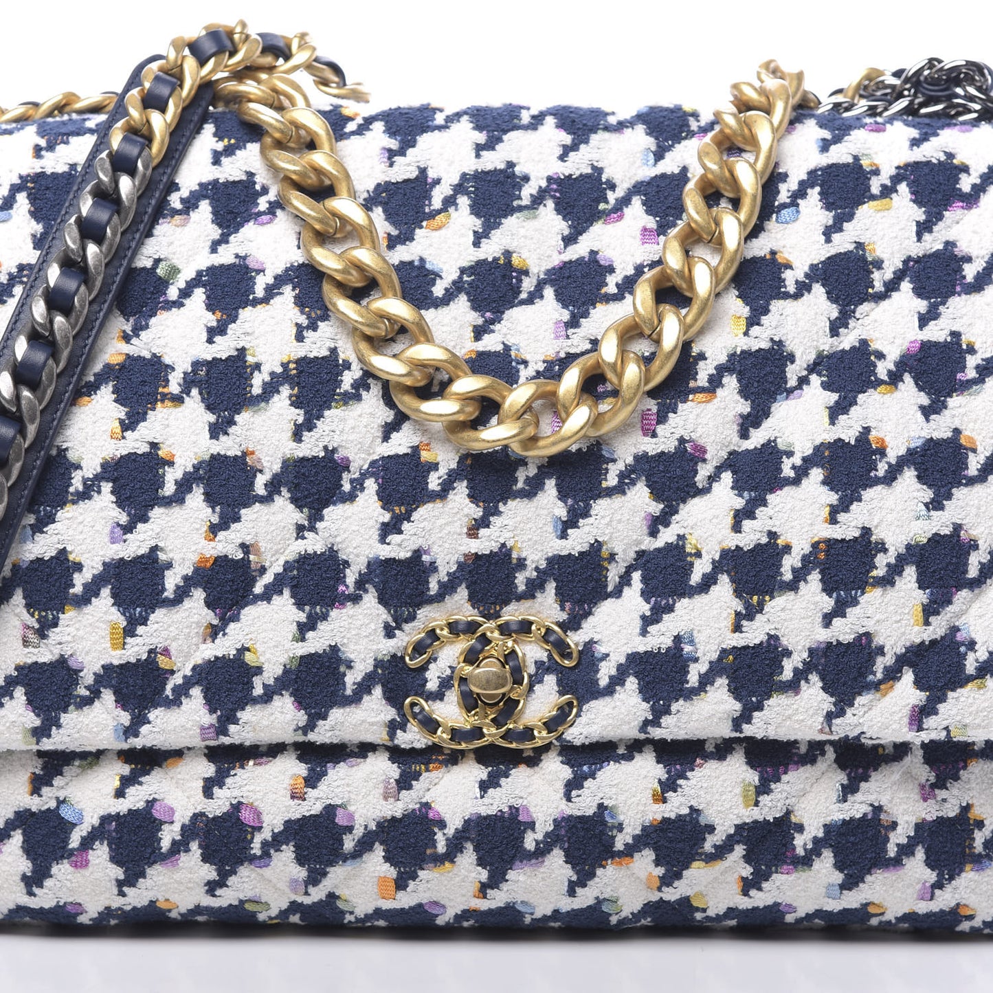 Tweed Quilted Maxi 19 Flap Ecru Navy Blue Multicolor