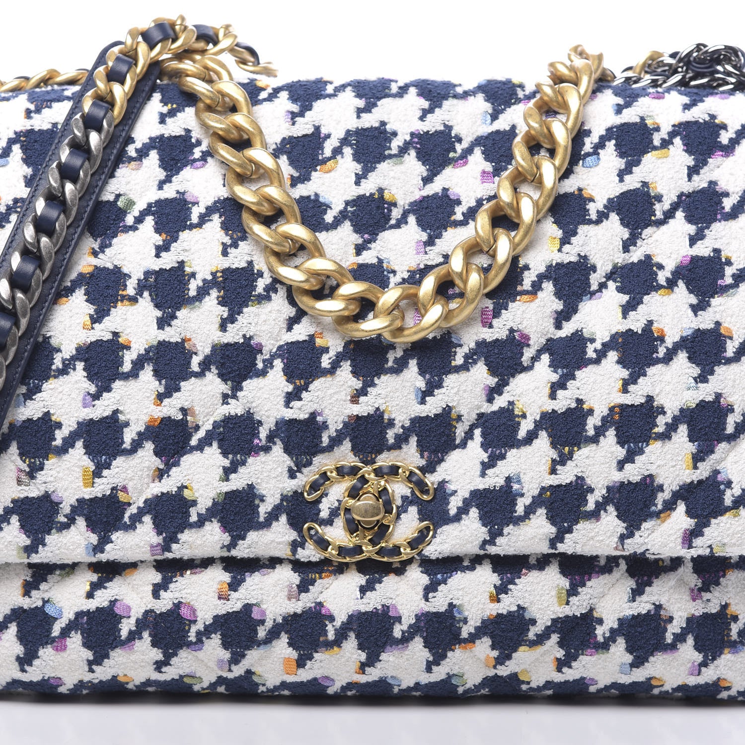 Chanel Tweed Quilted Maxi 19 Flap Ecru Navy Blue Multicolor 11 of 11