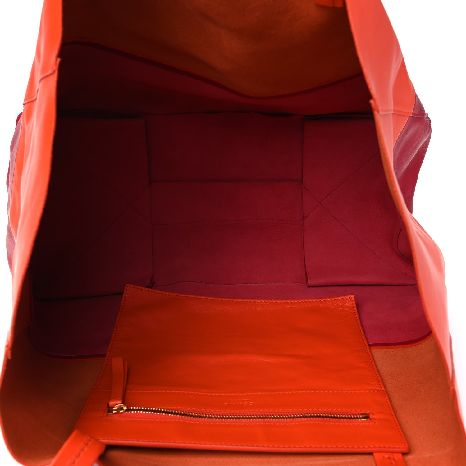 Celine Lambskin Horizontal Bi-Color Cabas Orange Red 4 of 5