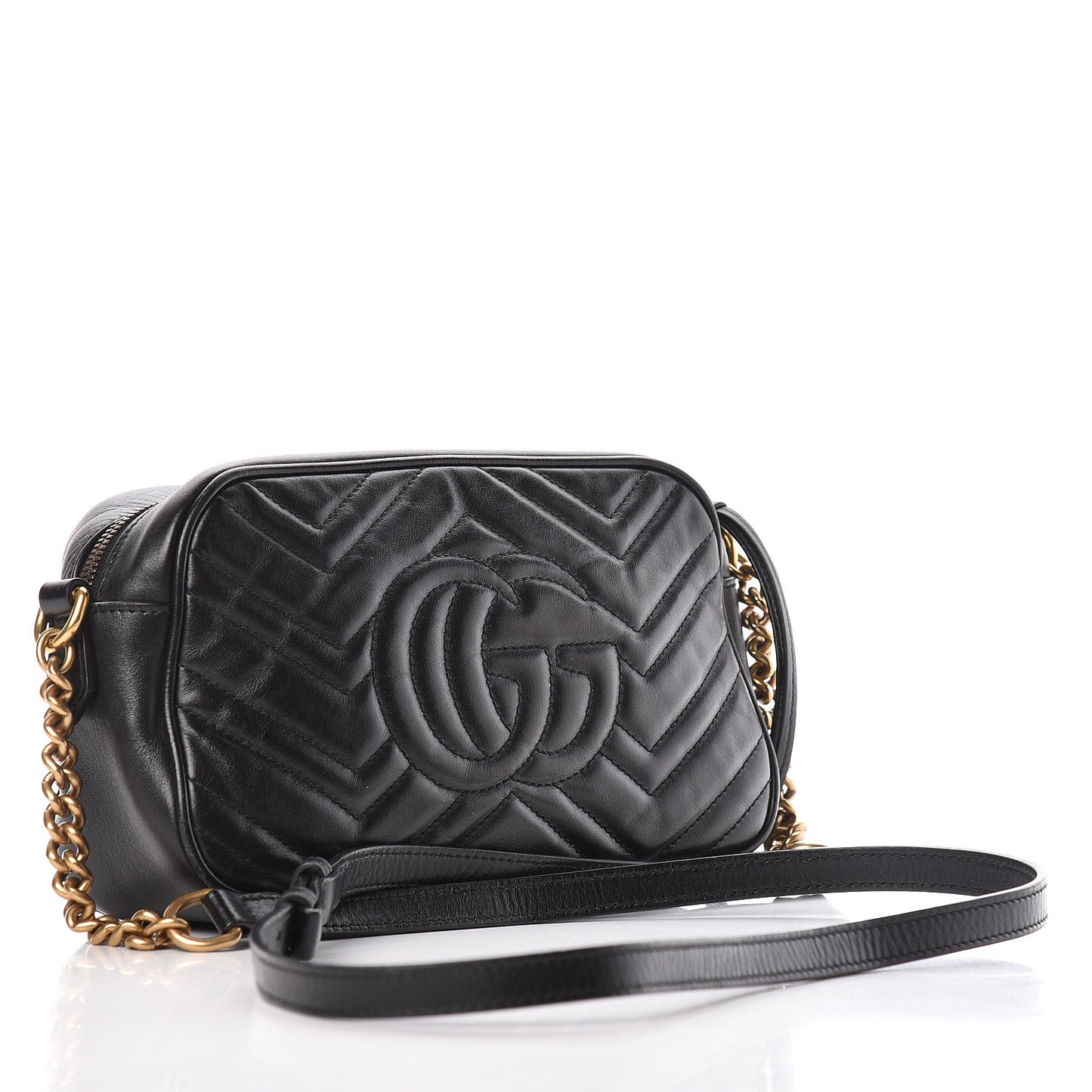 Calfskin Matelasse Small GG Marmont Chain Shoulder Bag Black