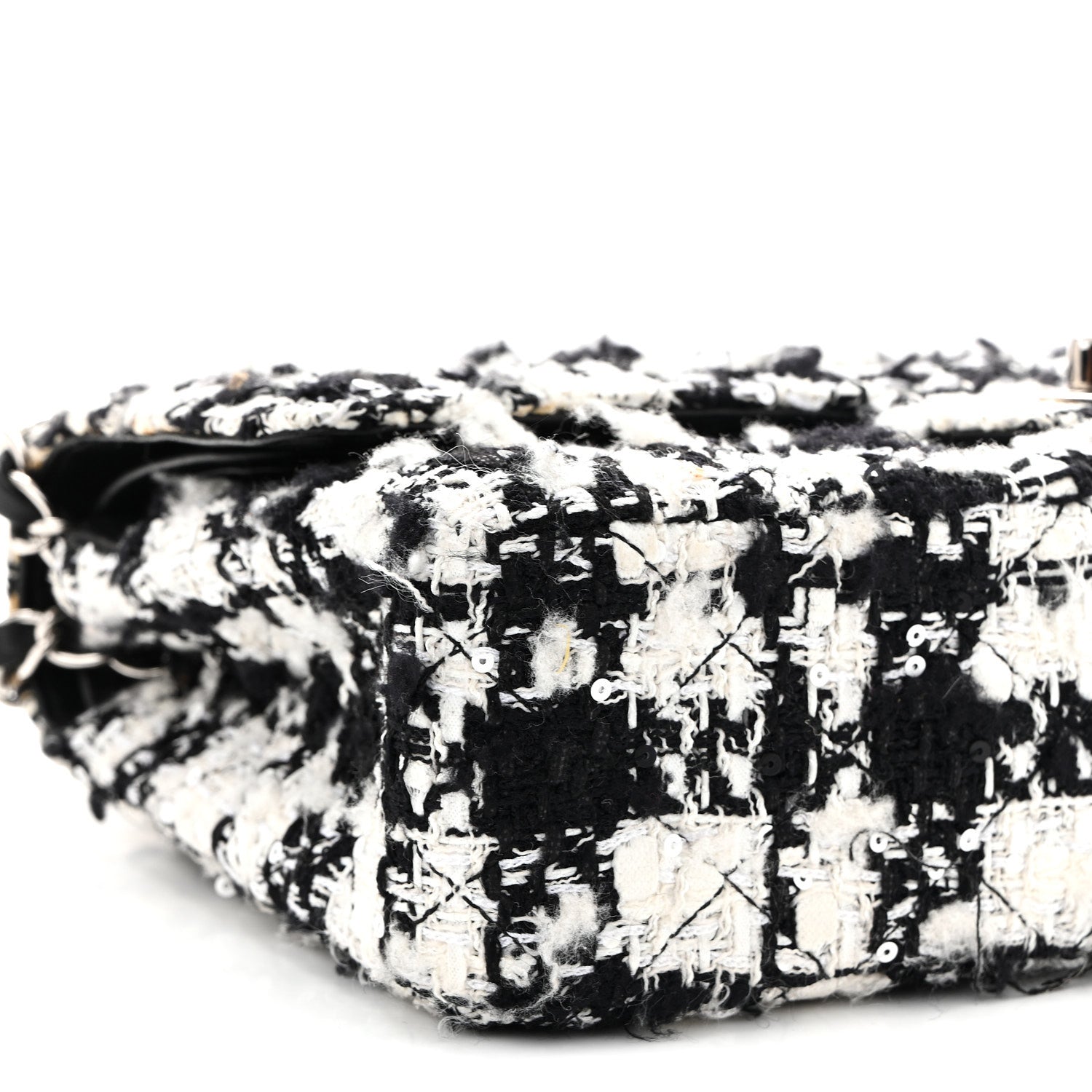 Chanel Tweed Sequin Quilted Medium Double Flap Black White 9 of 10