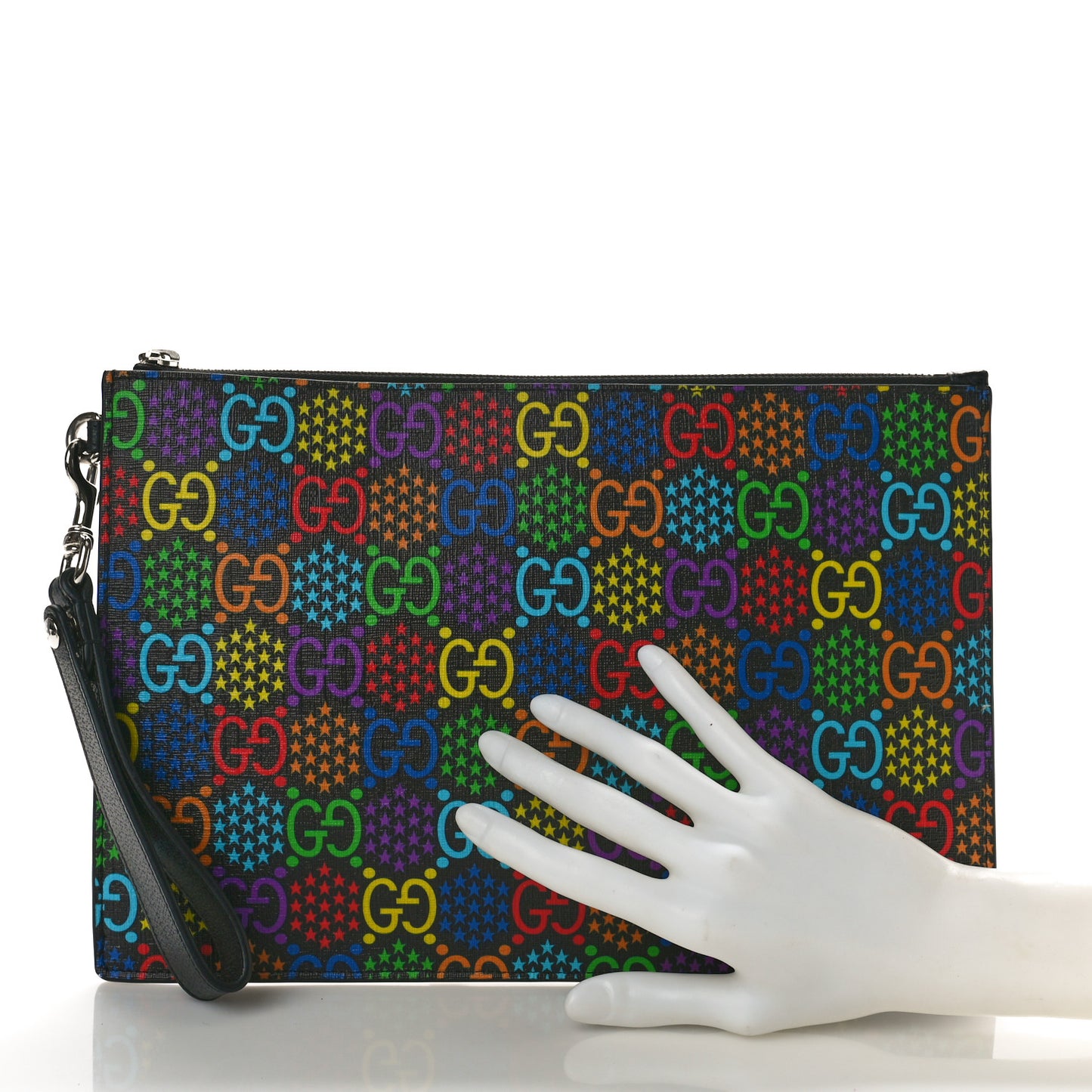 GG Supreme Monogram Psychedelic Zip Wristlet Pouch Black Multicolor