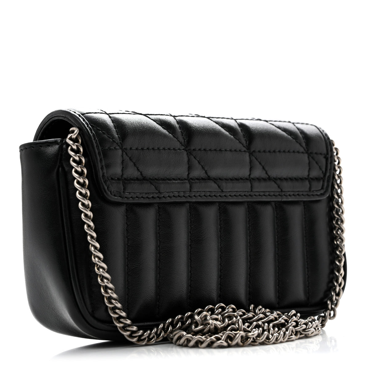 Gucci Calfskin Matelasse Aria Super Mini GG Marmont Shoulder Bag Black 3 of 12
