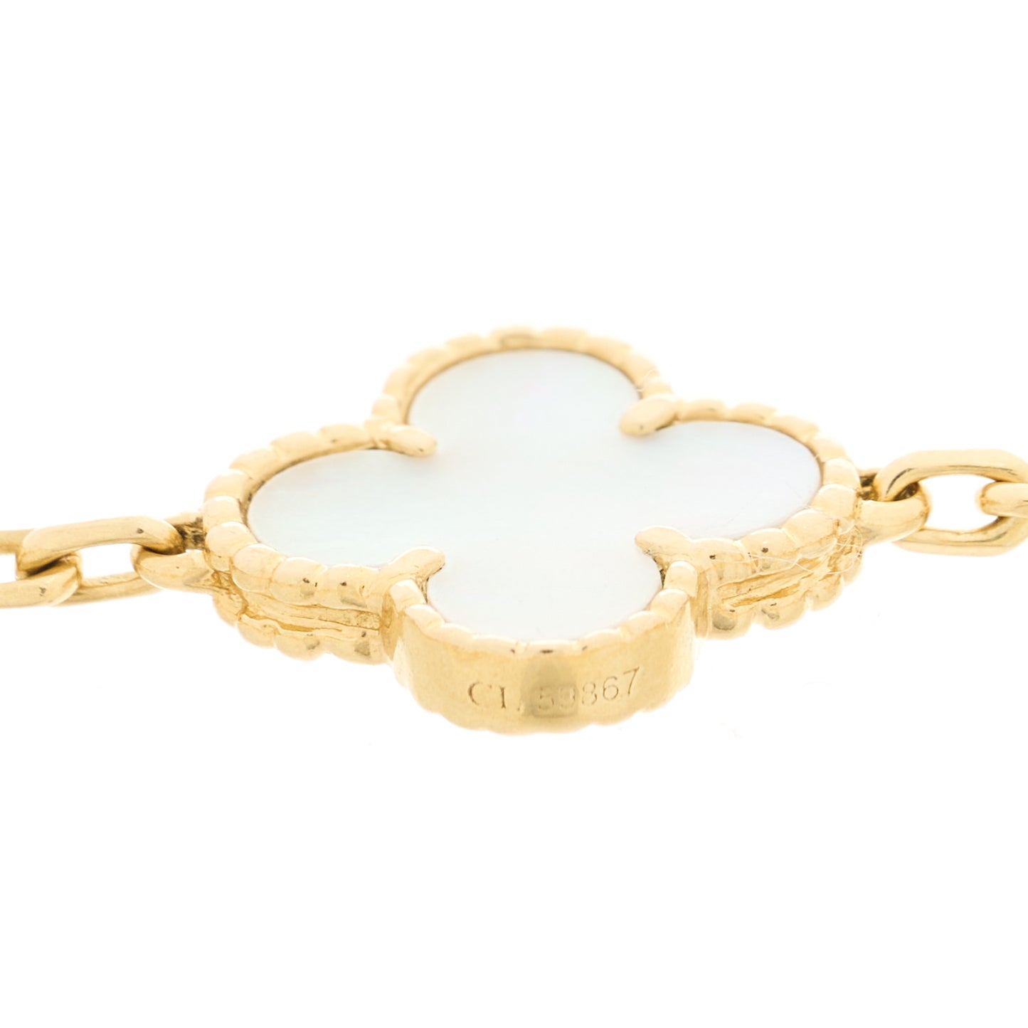 18K Yellow Gold Mother of Pearl 5 Motifs Vintage Alhambra Bracelet