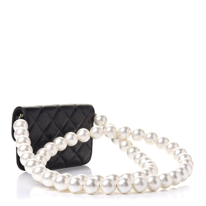 Chanel Calfskin Quilted Maxi Pearls Card Holder Flap With Chain Black 2 of 10
