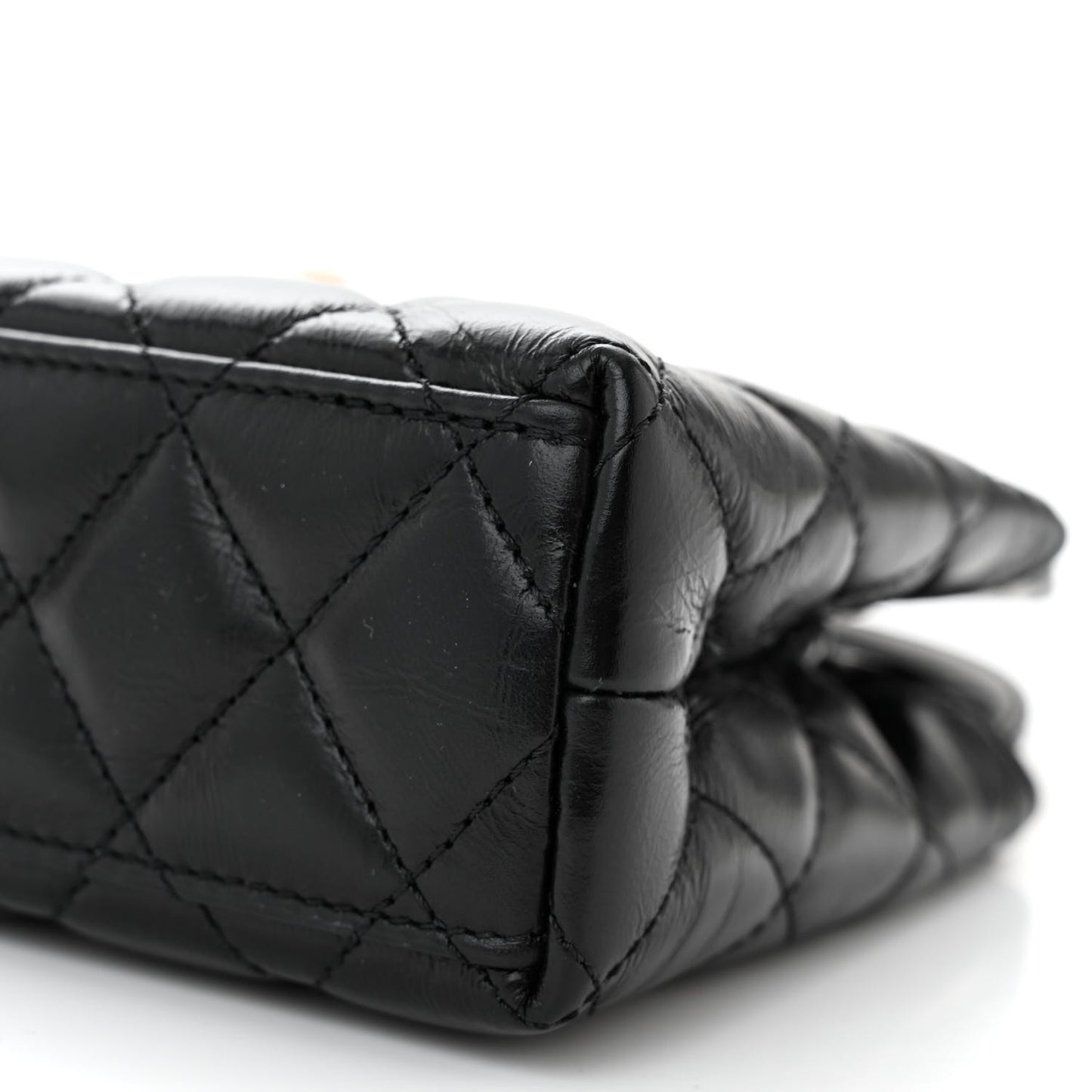 Shiny Aged Calfskin Quilted Nano Kelly Shopper Black