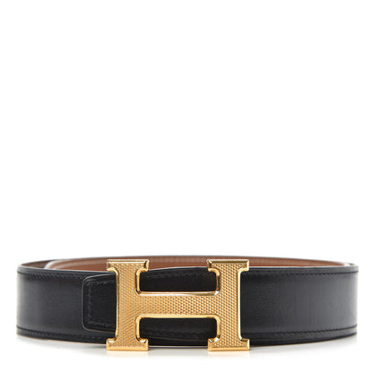 Hermes Box Togo 32mm Guilloche H Belt 80 Black Gold 1 of 7