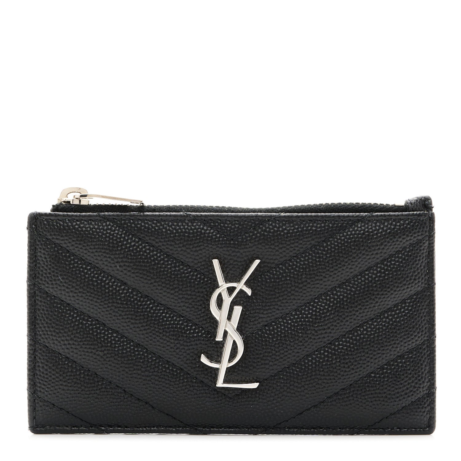 Saint Laurent Monogram Grain de Poudre 5 Fragments Zip Pouch Card Holder Black 1 of 7