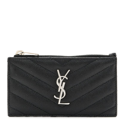 Saint Laurent Monogram Grain de Poudre 5 Fragments Zip Pouch Card Holder Black 1 of 7