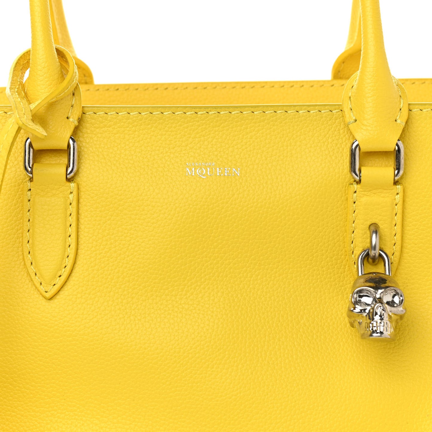 Pebbled Calfskin Large Skull Padlock Zip Around Tote Yellow