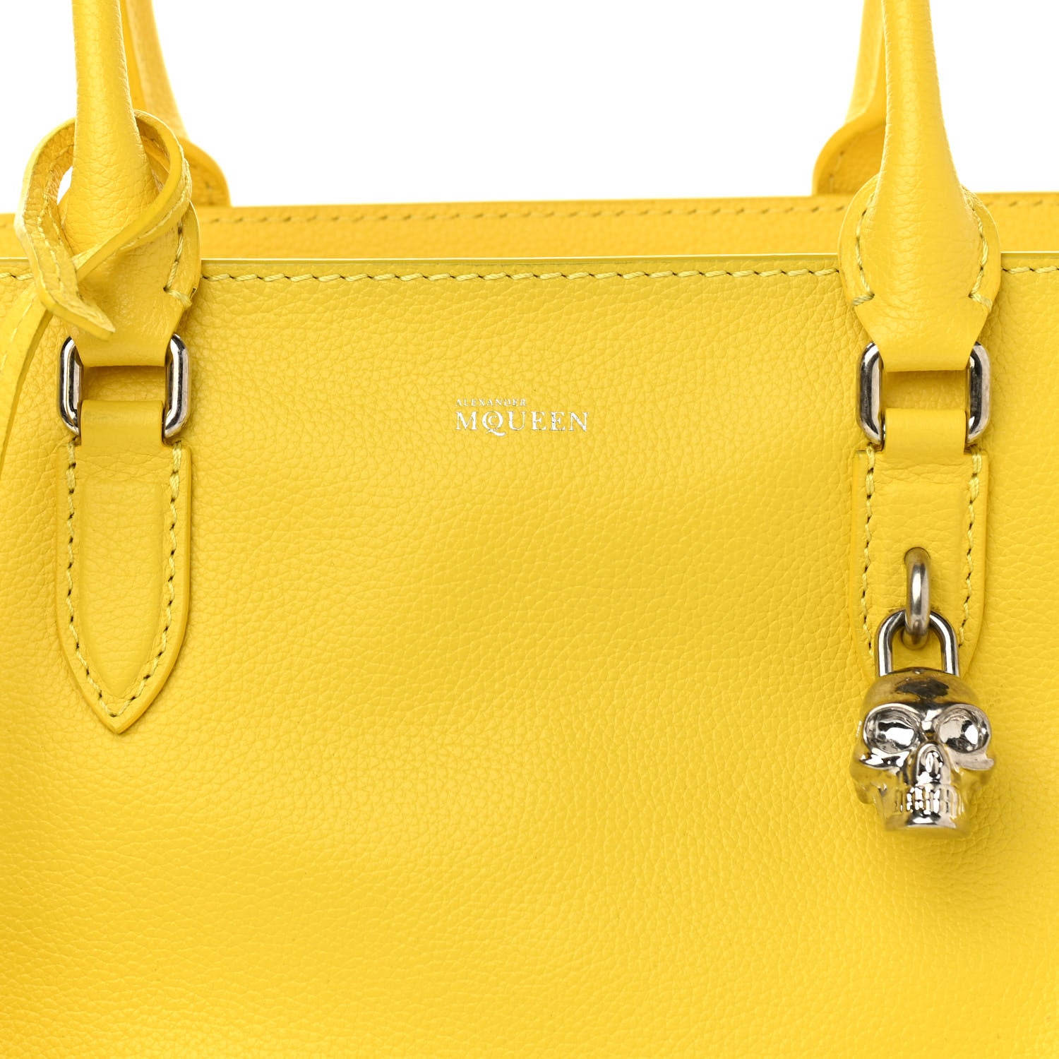 Alexander McQueen Pebbled Calfskin Large Skull Padlock Zip Around Tote Yellow 9 of 13