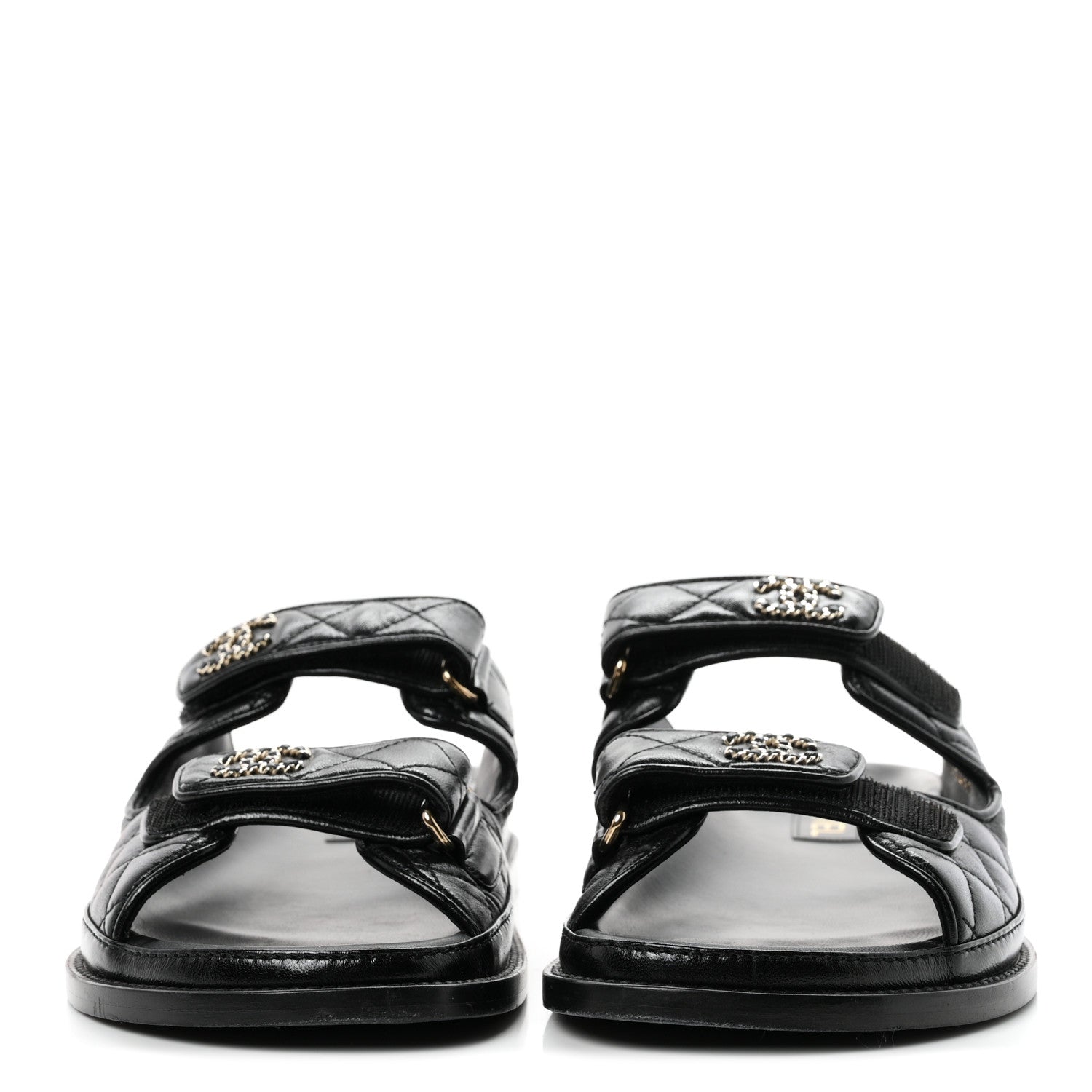 Chanel Lambskin Quilted Velcro Dad Chain CC Slide Sandals 39.5 Black 3 of 10
