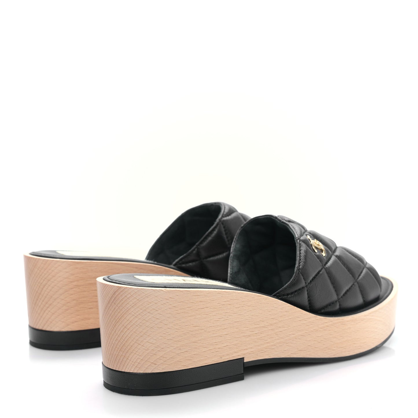 Lambskin Quilted CC Slip On Platform Sandals 39 Black