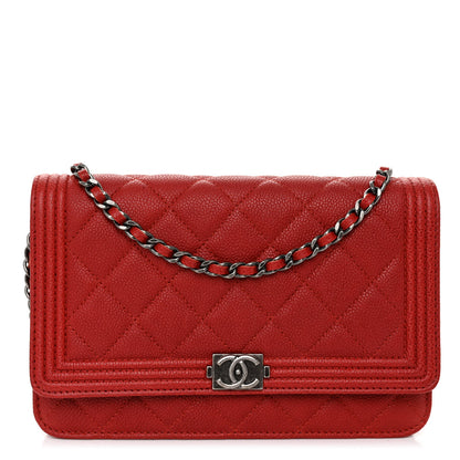 Chanel Caviar Quilted Boy Wallet On Chain WOC Red 1 of 11