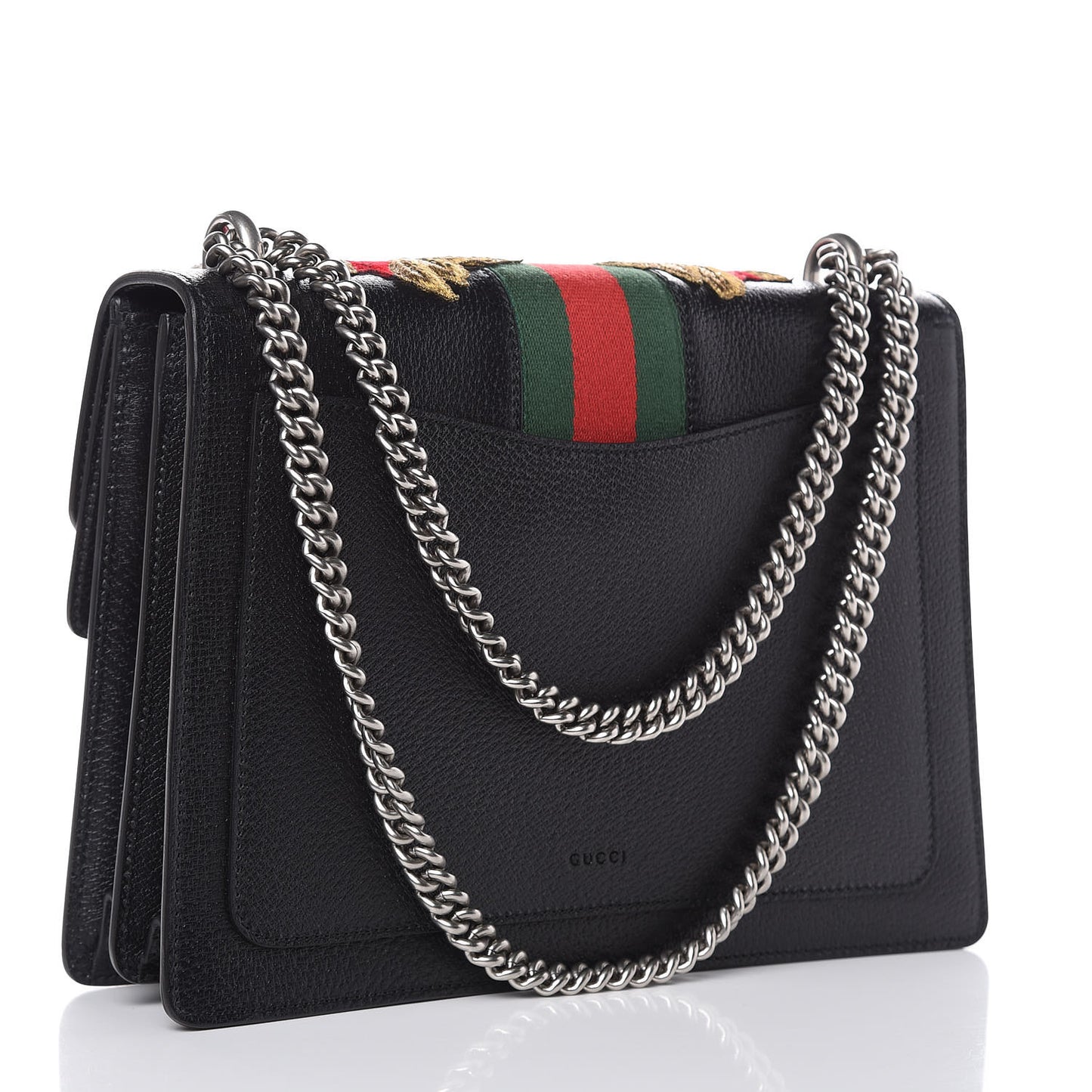 Calfskin Web Floral Embroidered Medium Dionysus Shoulder Bag Black