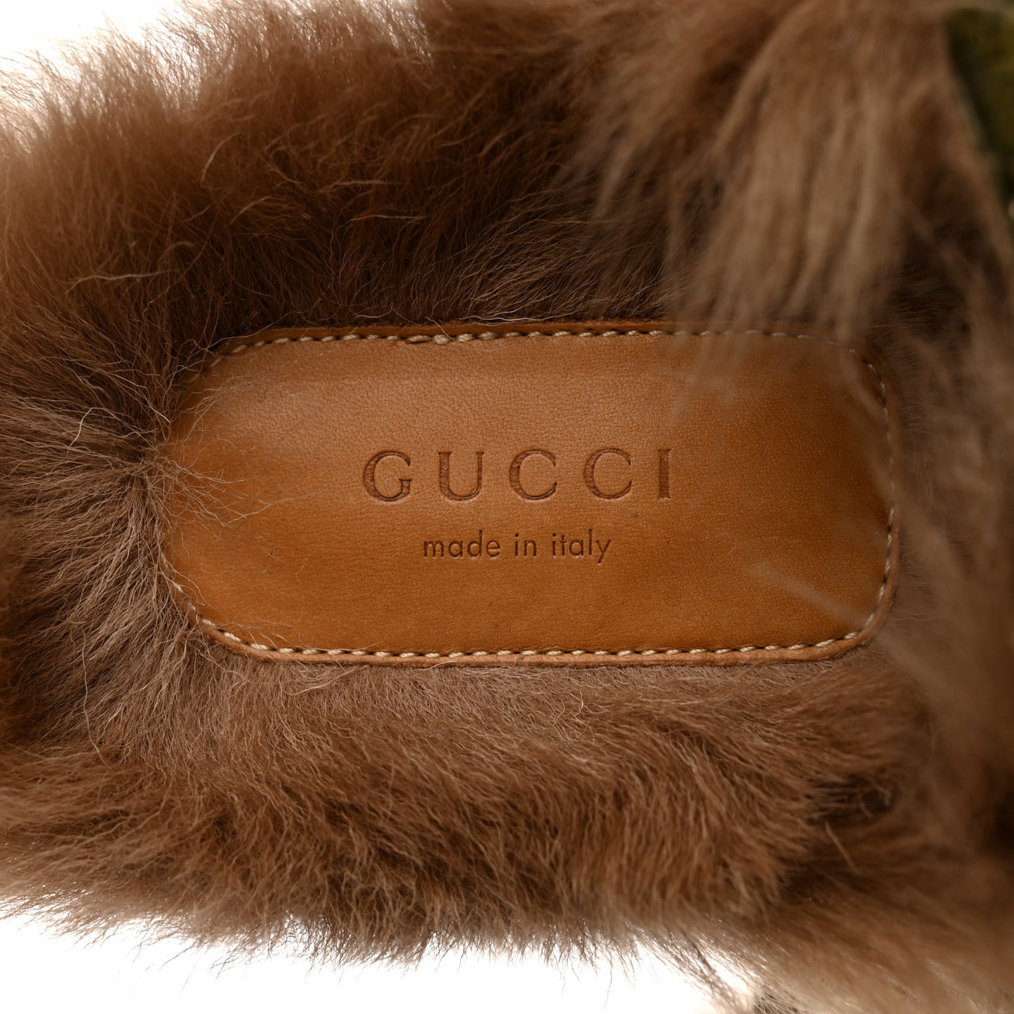 Velvet GG Monogram Fur Womens Princetown Slippers 37.5 Khaki