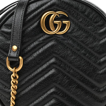 Gucci Azalea Calfskin Matelasse Heart Mini GG Marmont Round Shoulder Bag Black 8 of 9