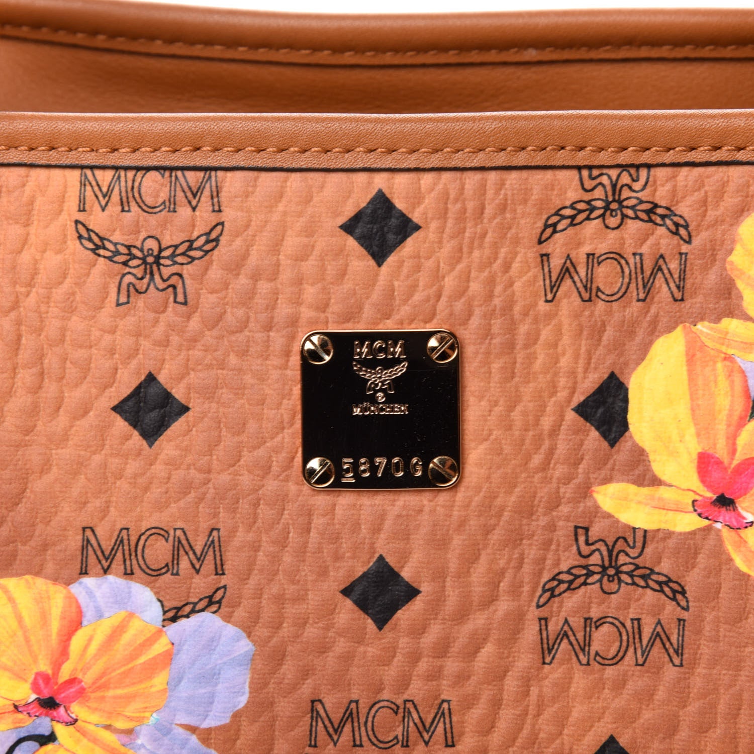 MCM Visetos Floral Print Medium Essential Zip Top Shopper Tote Cognac 10 of 10