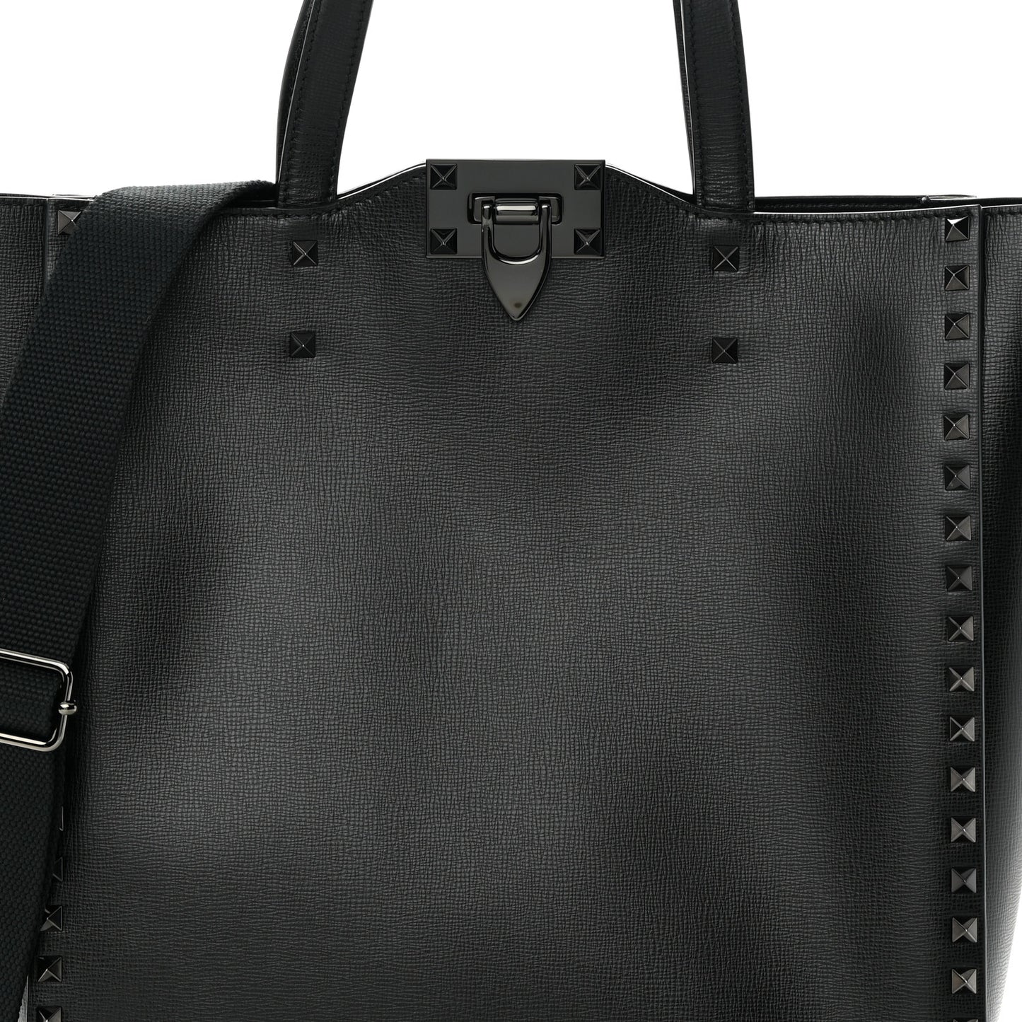 Grainy Calfskin Rockstud Alcove Tote Black