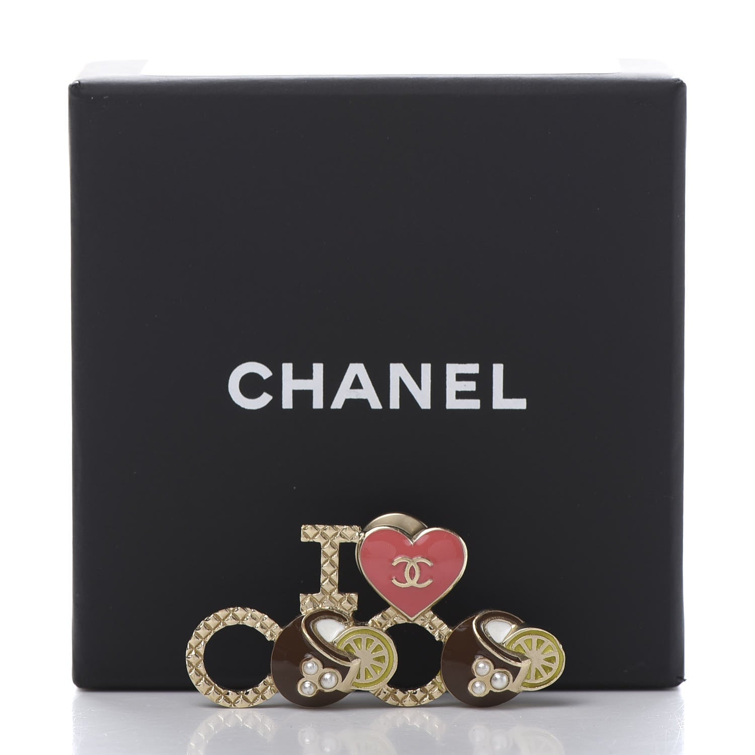 Chanel Metal Resin Pearl I Love Coco Brooch Gold Brown Pink 6 of 6