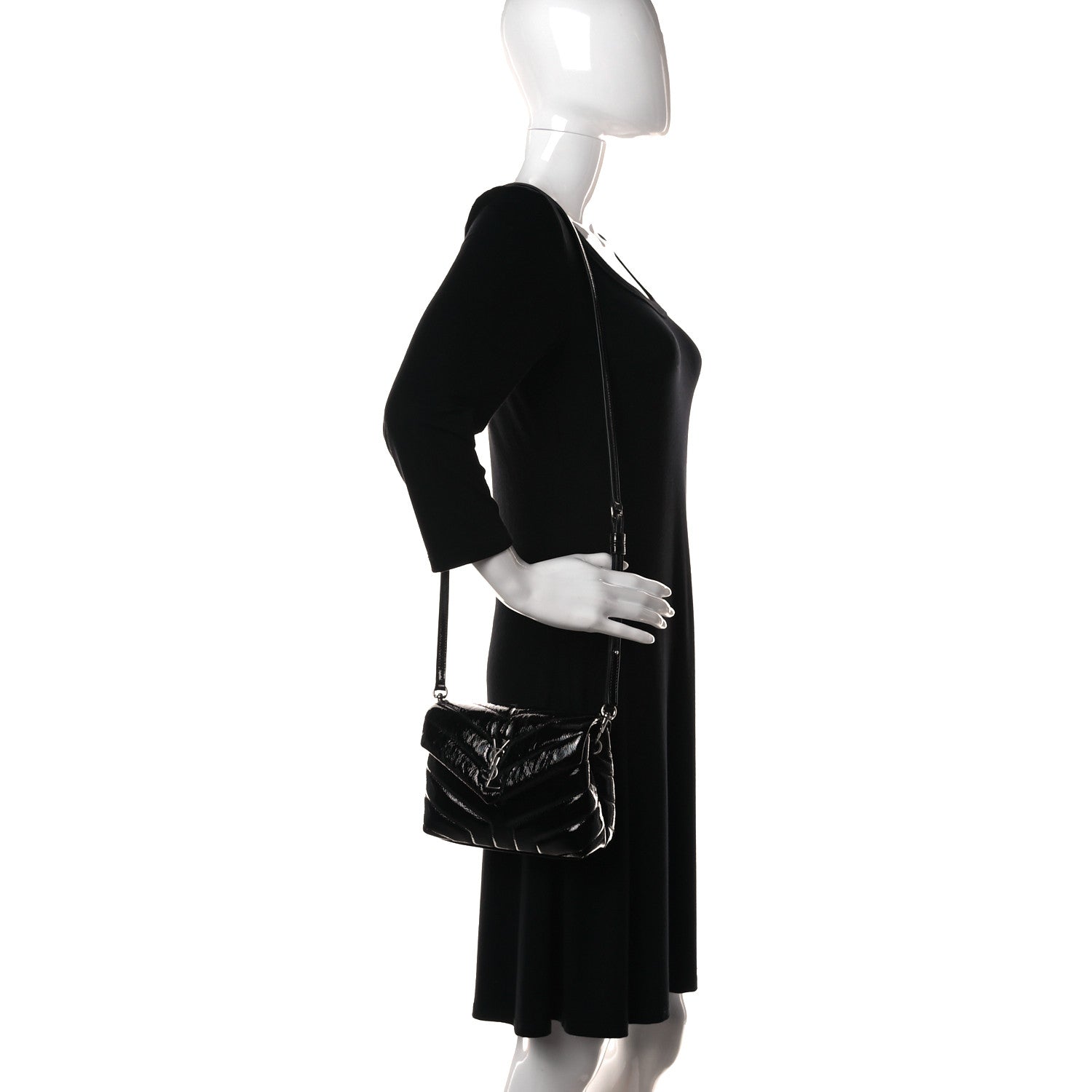 Saint Laurent Patent Y Quilted Monogram Toy Loulou Crossbody Bag Black 2 of 13