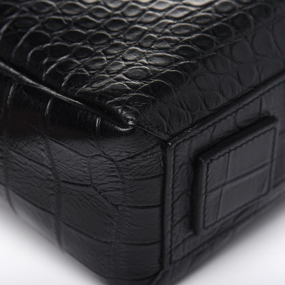 Saint Laurent Calfskin Crocodile Embossed Bold Briefcase Black 11 of 13
