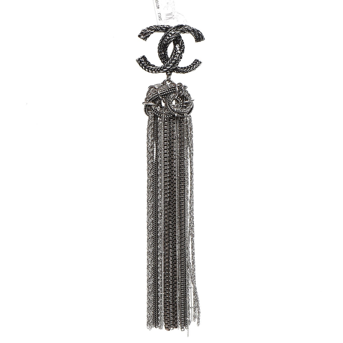Ruthenium Crystal Chain Fringe CC Brooch Silver