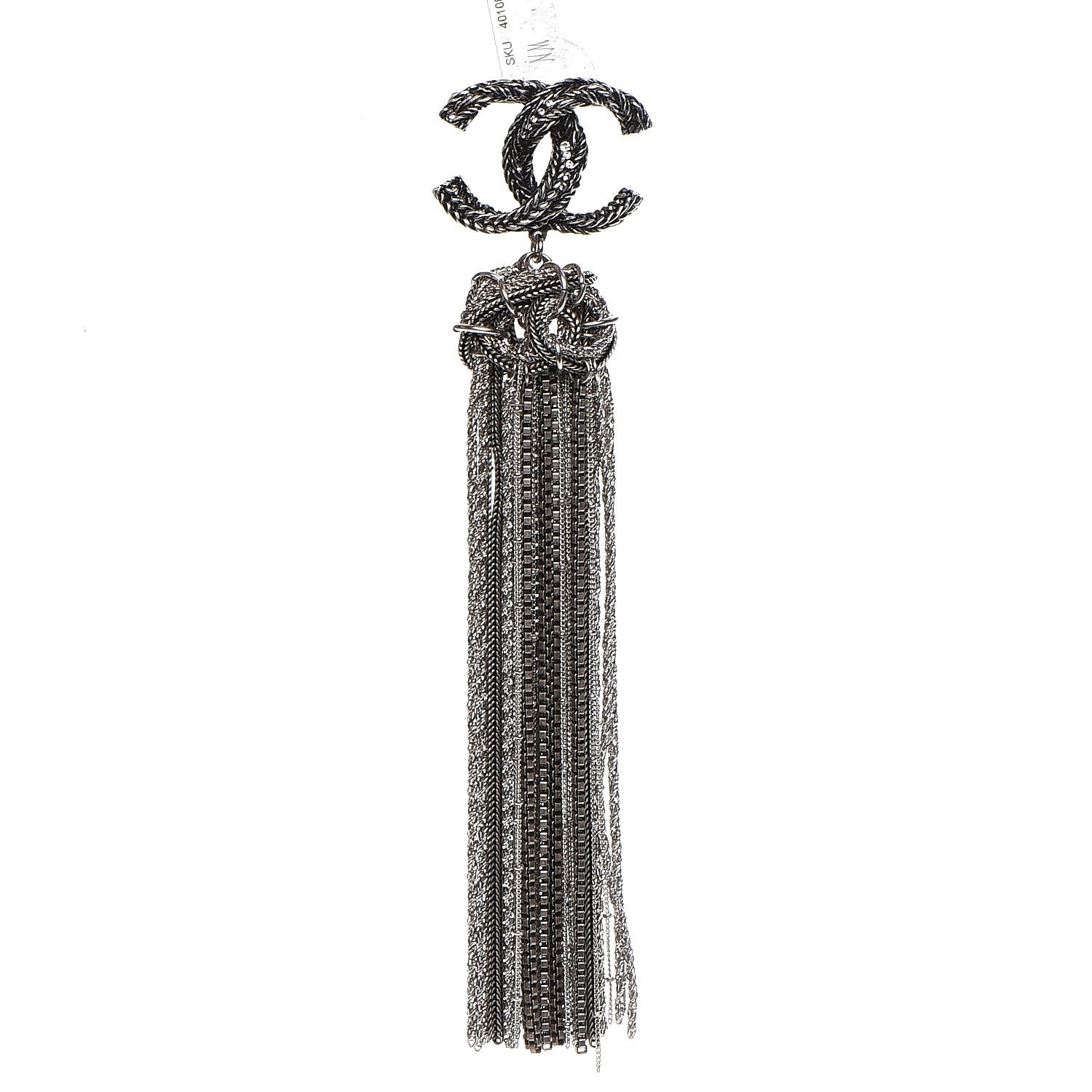 Chanel Ruthenium Crystal Chain Fringe CC Brooch Silver 1 of 4