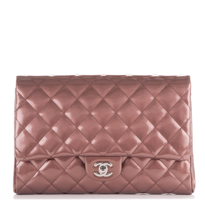 Chanel Striated Patent Quilted Clutch With Chain Flap Dark Pink 1 of 8