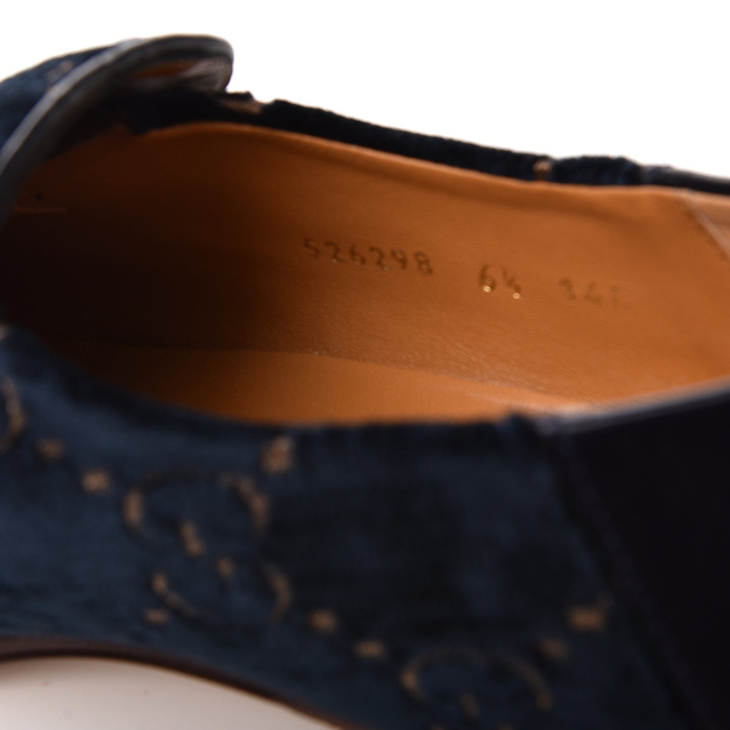 Velvet GG Monogram Goatskin Mens Horsebit Loafers 6.5 Blue Beige