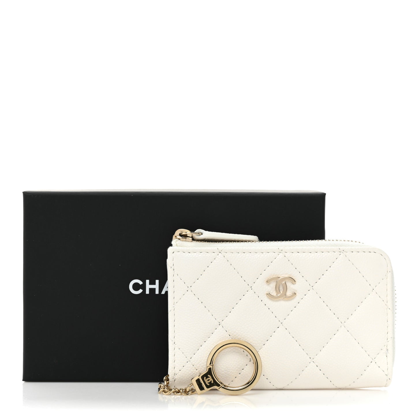 Caviar Quilted Zipped Key Holder Case White