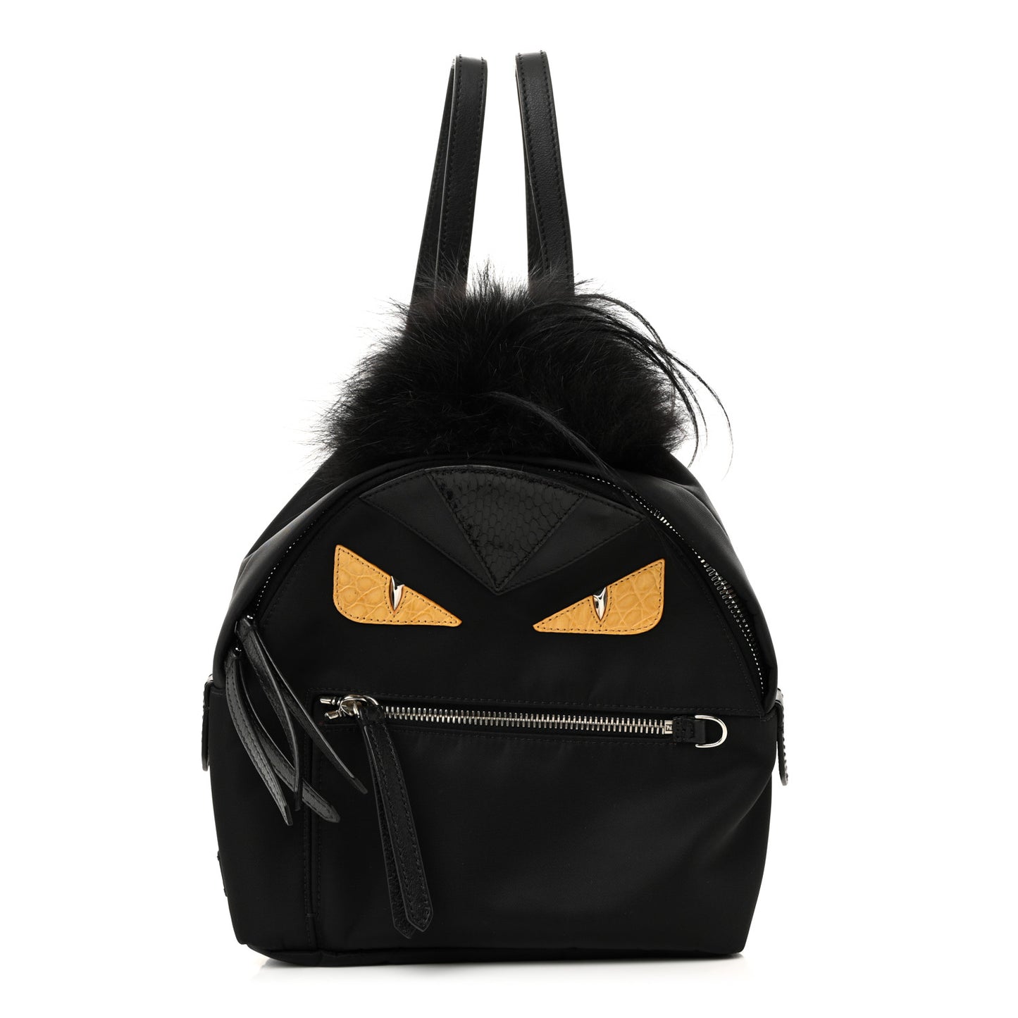 Nylon Vitello Dolce Goat Fox Fur Crocodile Monster Eyes Mini Backpack Black Sunflower