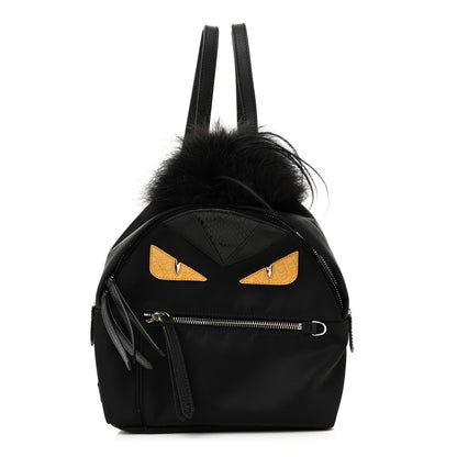 Fendi Nylon Vitello Dolce Goat Fox Fur Crocodile Monster Eyes Mini Backpack Black Sunflower 2 of 19