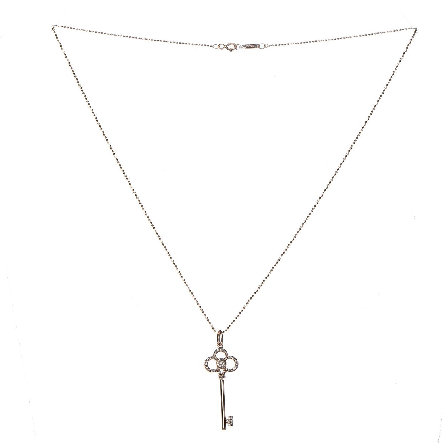18K Rose Gold Diamond Crown Key Pendant Necklace