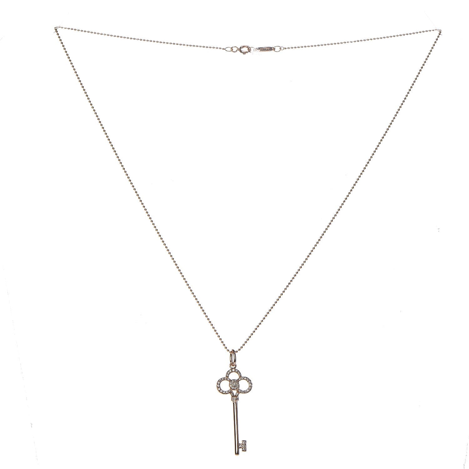 Tiffany 18K Rose Gold Diamond Crown Key Pendant Necklace 3 of 6