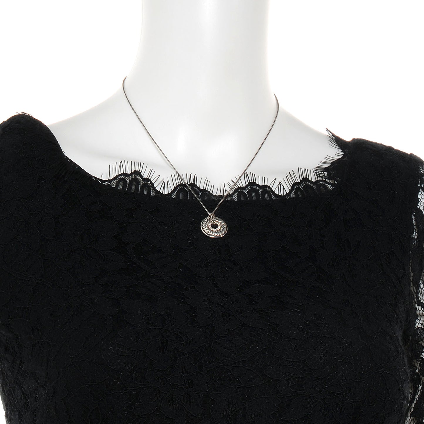 Sterling Silver Diamond Sculpted Cable Disc Necklace