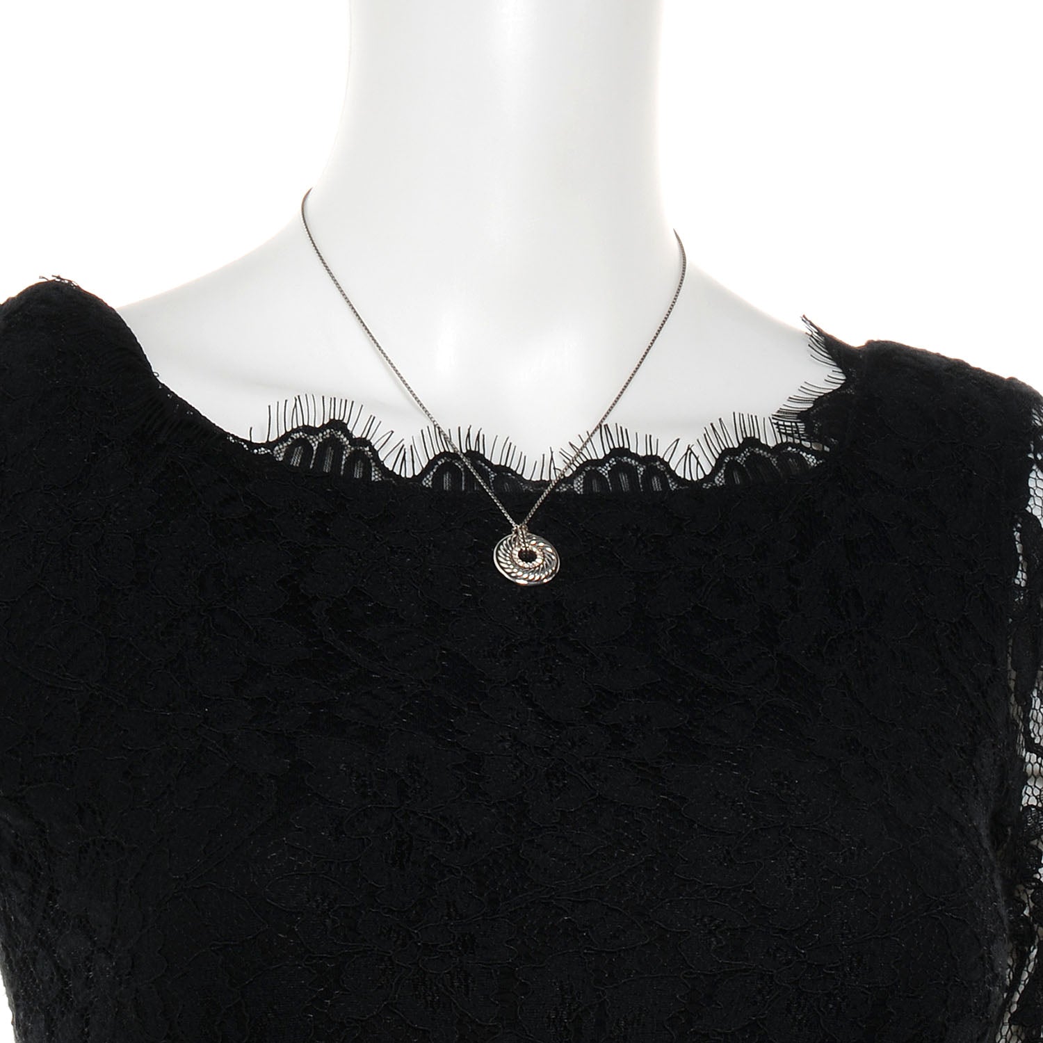 David Yurman Sterling Silver Diamond Sculpted Cable Disc Necklace 2 of 4