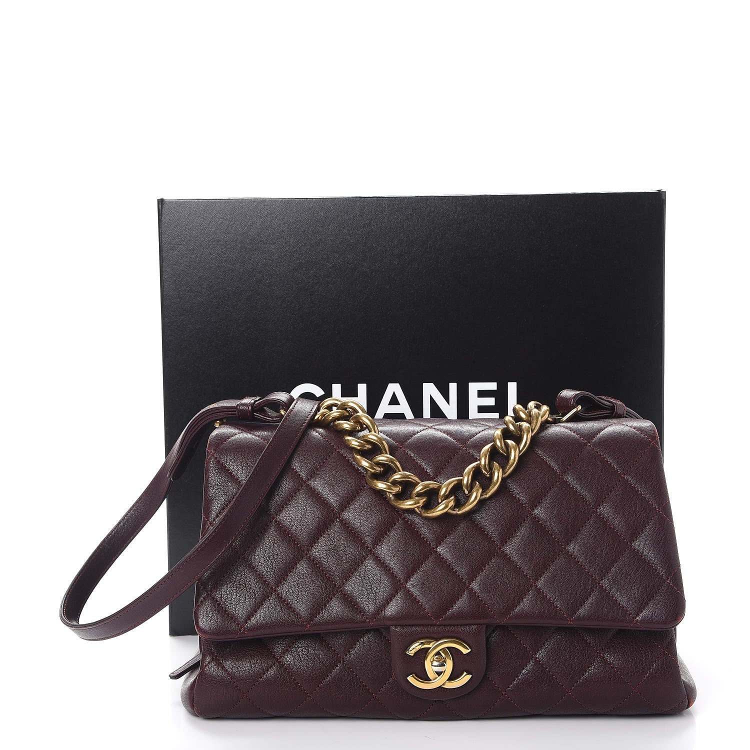 Chanel Shiny Sheepskin Quilted Large Trapezio Flap Dark Burgundy 13 of 13