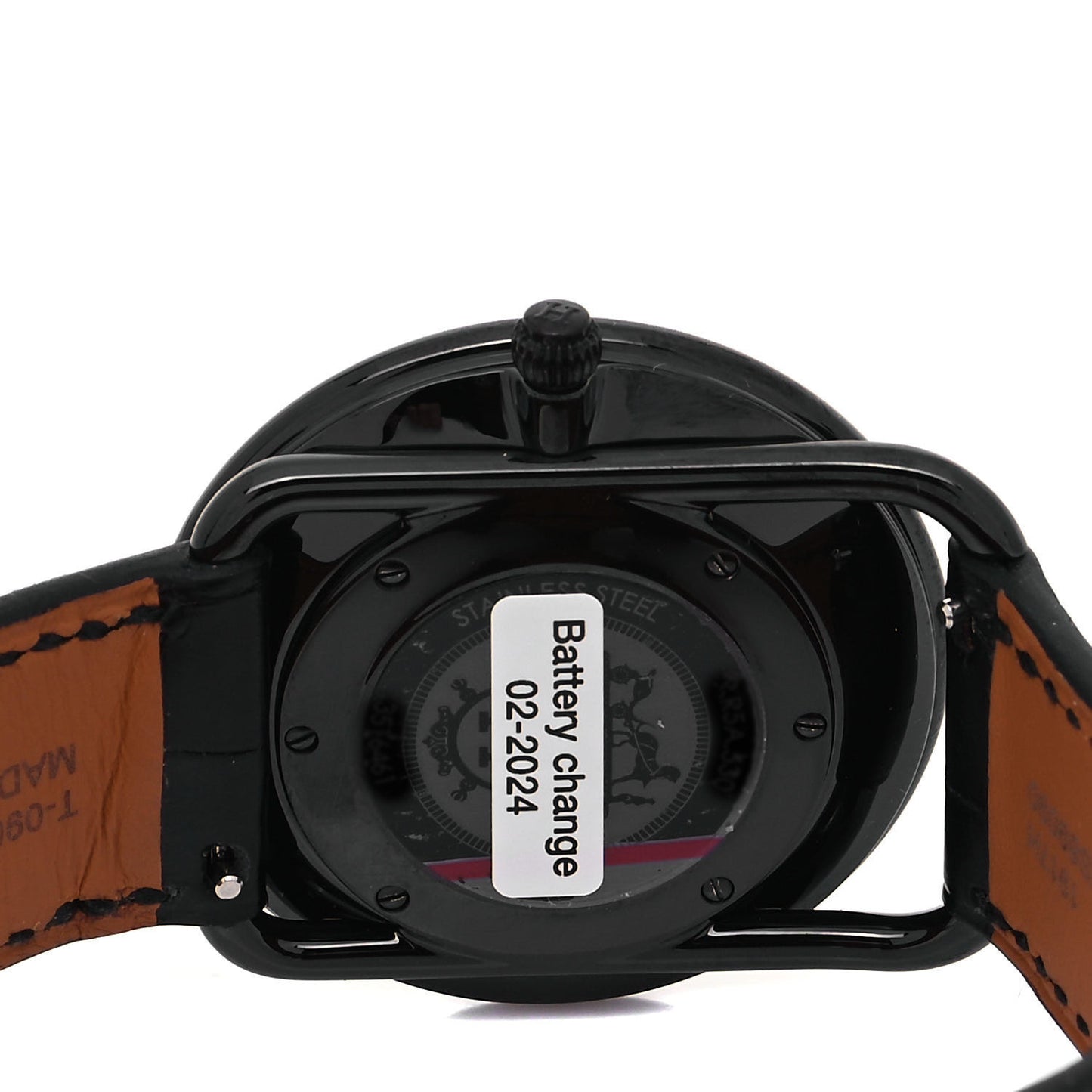 PVD Stainless Steel Alligator Black Diamond 36mm Arceau Ronde Des Heures Quartz Watch Noir