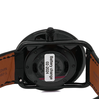 Hermes PVD Stainless Steel Alligator Black Diamond 36mm Arceau Ronde Des Heures Quartz Watch Noir 4 of 5