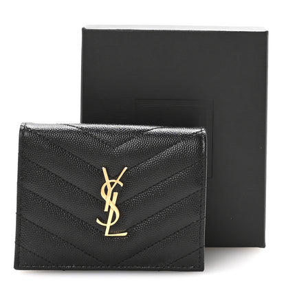 Saint Laurent Grain De Poudre Matelasse Chevron Monogram Flap Card Case Black 8 of 8