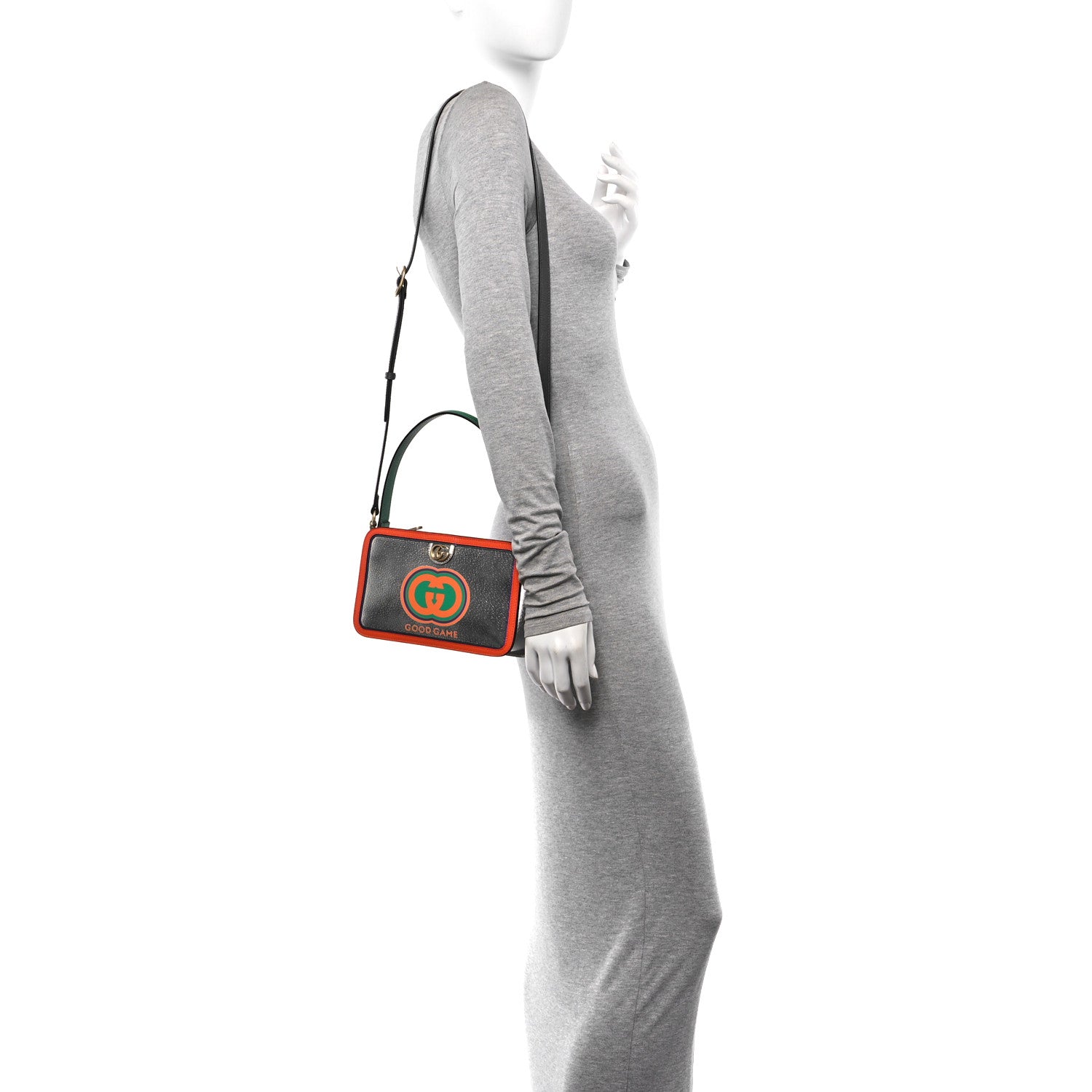 Gucci Laminated Textured Dollar Calfskin Good Game Interlocking G Top Handle Shoulder Bag Silver 2 of 10