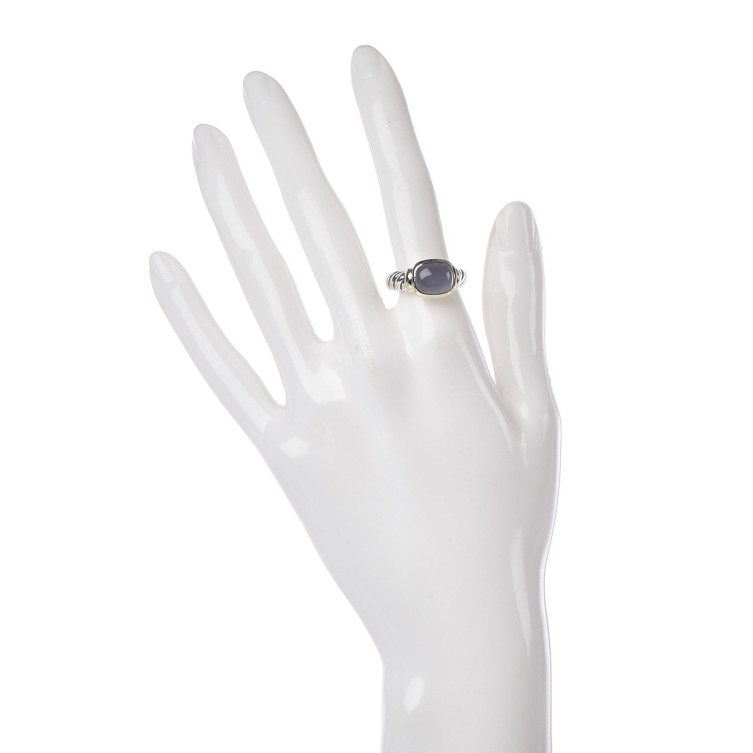 David Yurman Sterling Silver 14K Yellow Gold Chalcedony 10mm Noblesse Ring 53 6.5 2 of 6